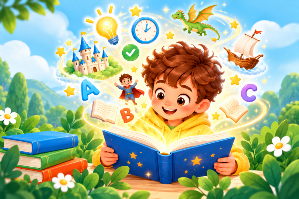 Дитина читає книжку та відкриває світ знань і уяви