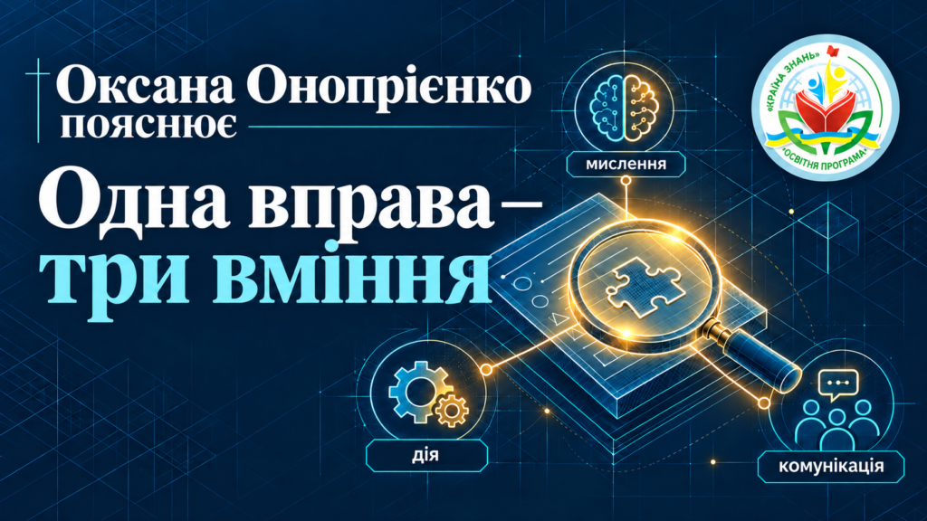 Оксана Онопрієнко пояснює: одна вправа — три вміння. Мислення, дія та комунікація у «Країні знань».